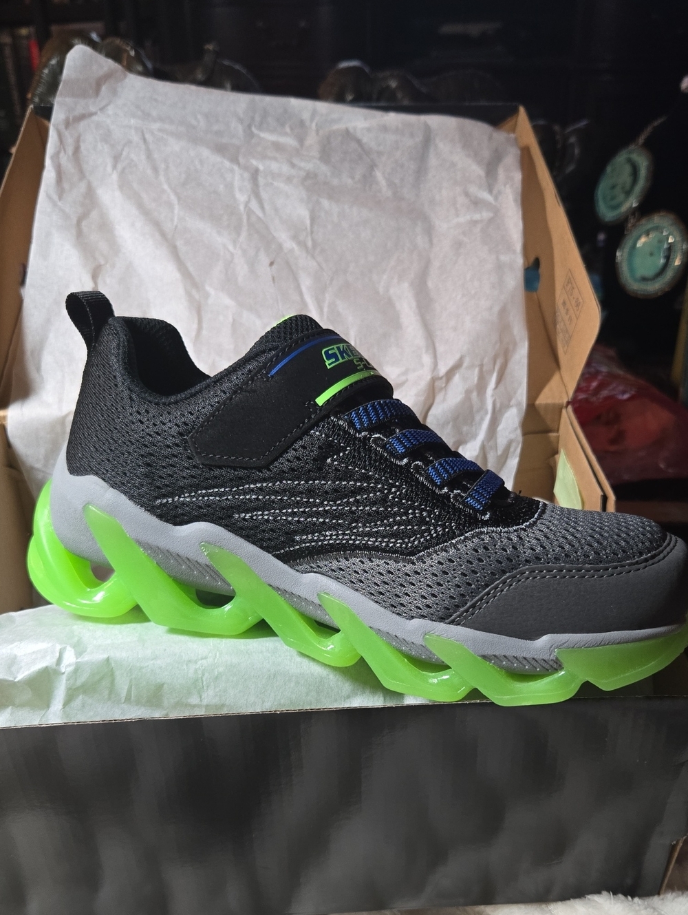 Skechers Kids Black, Gray & Blue Light-Up Athletic Sneaker